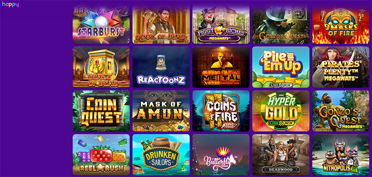 Några av casinots mest populära spel. (Skärmdump från HappyCasino.se)